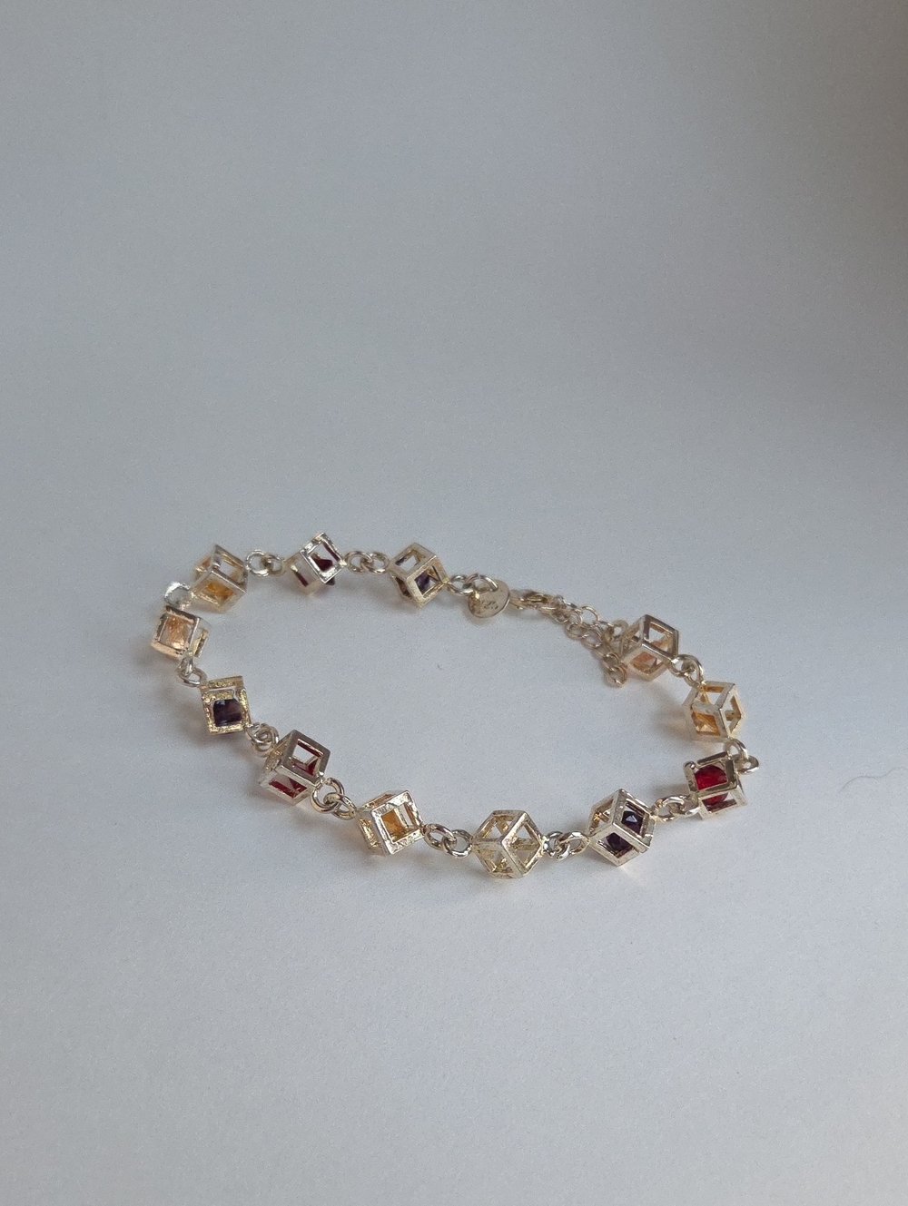 Sterling Silver Multi-Color Gem Cube Bracelet
